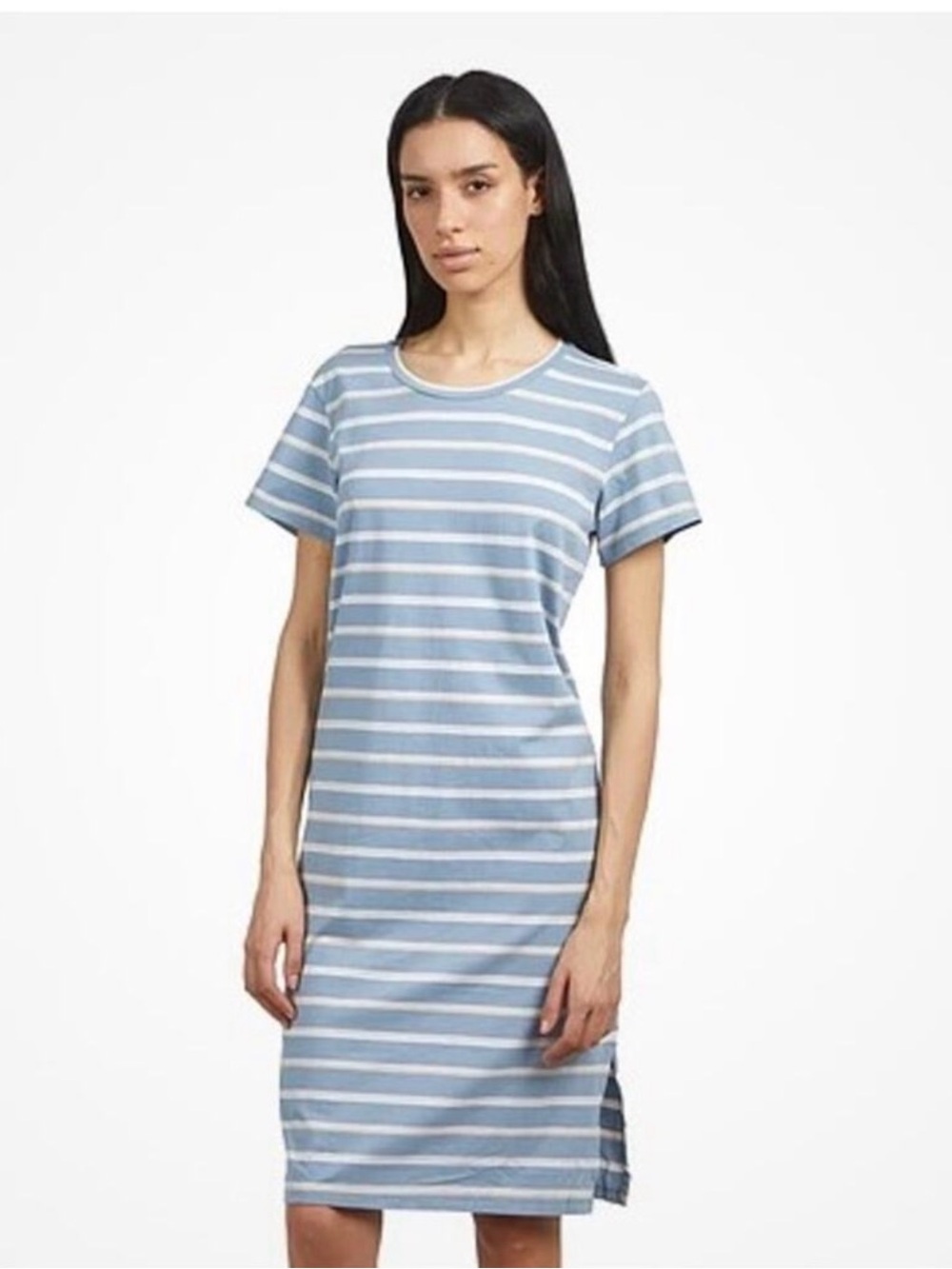 Patagonia Light Blue & White Striped Tee Dress